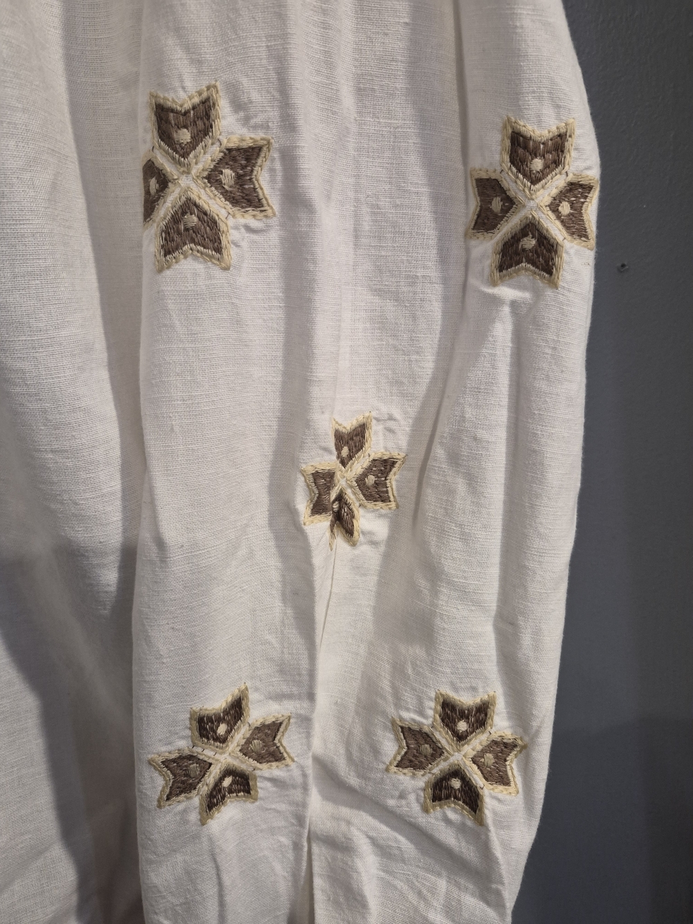 Calypso St Barth Embroidered Boho Peasant Blouse Ivory Linen Cotton Top XL - Picture 5 of 9